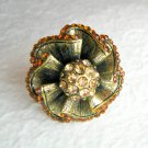 Art Deco Gold Flower Adjustable Ring w/Rhinestones