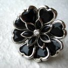 Art Deco Black Flower Adjustable Ring w/Rhinestone Art Deco Black Flower Adjustable Ring w/Rhinestone