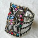 Art Deco Style Rhinestone Ring Size 6 - Antiqued Finish