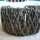 Metal Cuff Bracelet Acrylic Glass Beads Gray Tones