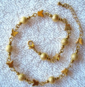 Goldtone Lazer Ball & Butterfly Anklet Multiple Sizes