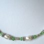 6-7mm White Pearl & Green Crystal Necklace Set