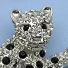 Silver Tone Crystal Leopard Pin Brooch