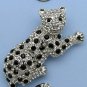 Silver Tone Crystal Leopard Pin Brooch