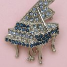 Silver Tone Crystal Grand Piano Pin Brooch Blue Silver Tone Crystal Grand Piano Pin Brooch Blue