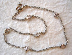 Sterling Silver and CZ Tin Cup Anklet 9"