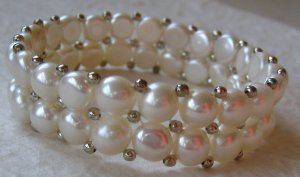 Handmade Two-Strand Cultured Pearl Stretch Bracelet
