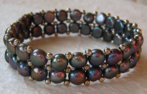 Handmade Two-Strand Black Cultured Pearl Stretch Bracelet