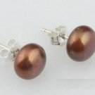 Brown Pearl Sterling Silver 925 Earrings 8-8.5mm