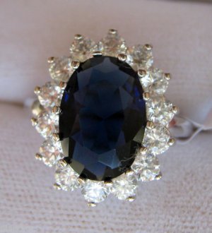 Blue & White CZ Royal Diana Engagement Ring Replica Sz7