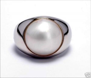 13mm White Mabe Pearl Sterling Silver .925 Ring SZ 8