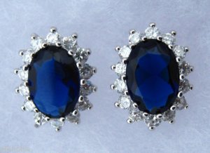 Blue & White CZ Royal Princess Diana Kate Earrings