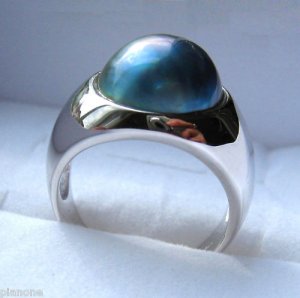 13mm Blue Mabe Pearl Sterling Silver .925 Ring SZ 7