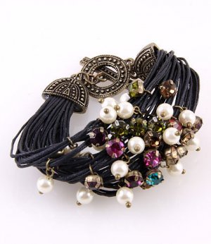Multi-Strand Toggle Bracelet Pearl & Austrian Crystals