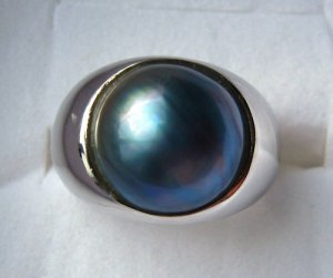 13mm Blue Mabe Pearl Sterling Silver .925 Ring SZ 8