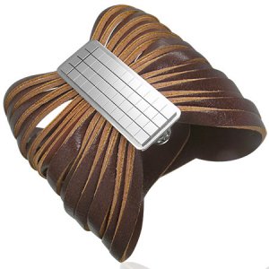 Brown Leather Snap Bracelet with Silver Signet
