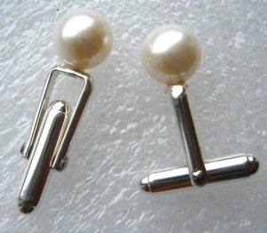 9-9.5mm Ivory Cultured Pearl Cuff Links Sterling Silver
