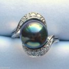 10mm Peacock Black Mother of Pearl .925 Ring