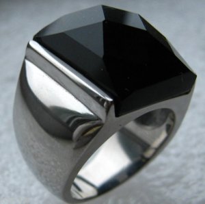 Black Onyx Stainless Steel Ring 7+ Carats Size 6