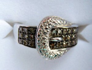 .25 CT Brown Color Diamond Ring - Pave Buckle Design Sz 7