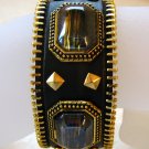Genuine Black Leather Acrylic Stone Metal Snap Bracelet Genuine Black Leather Acrylic Stone Metal Snap Bracelet