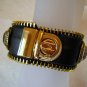 Genuine Black Leather Acrylic Stone Metal Snap Bracelet