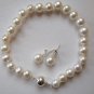Graduated White Pearl Necklace Earrings Bracelet Set