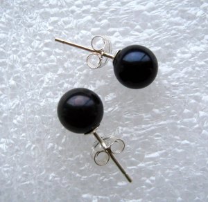 Black Round Cultured Pearl Sterling Silver Earrings