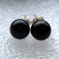 Black Round Cultured Pearl Sterling Silver Earrings