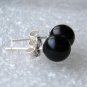 Black Round Cultured Pearl Sterling Silver Earrings