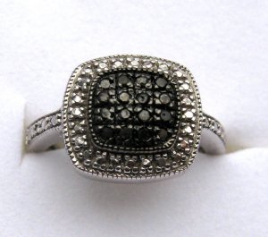 .20 CT Black Diamond Ring - Silver Pave Detail SZ 7