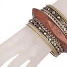 Antiqued Brass and Wood Bangle 9 Piece Bracelet Set