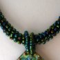 Paua Abalone Shell Pendant and Seed Bead Necklace