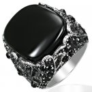 Art Deco Style Black Agate & CZ Medallion Ring Size 9 Art Deco Style Black Agate & CZ Medallion Ring Size 9