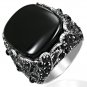 Art Deco Style Black Agate & CZ Medallion Ring Size 9