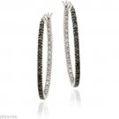 Genuine Black Diamond Oval Hoop Earrings