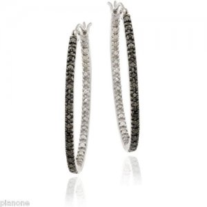 Genuine Black Diamond Oval Hoop Earrings
