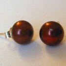 Chocolate Brown Color Pearl Sterling Silver 925 Earrings 8-8.5mm