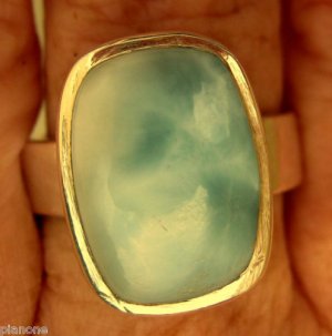 Blue Green Larimar Gemstone Sterling Silver Ring Sz 7&8