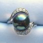 10mm Peacock Black Mother of Pearl .925 Ring Sz 9