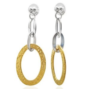 Stainless Steel 2-Tone Oval Hoop Dangle Earrings 2.75"