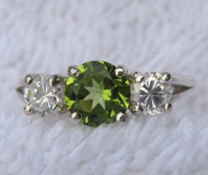 Peridot & CZ Sterling Silver 3-Stone Anniversary Ring