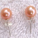 Pink Round Cultured Pearl Sterling Silver Earrings