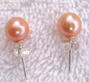Pink Round Cultured Pearl Sterling Silver Earrings