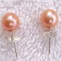 Pink Round Cultured Pearl Sterling Silver Earrings