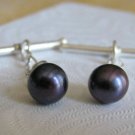 6-7mm Black Cultured Pearl Cuff Links - Sterling Silver
