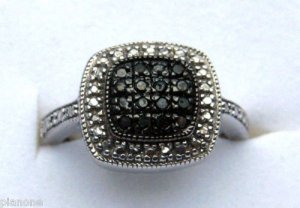 .20 CT Genuine Black Diamond Sterling Silver Cocktail Ring Cushion Shape