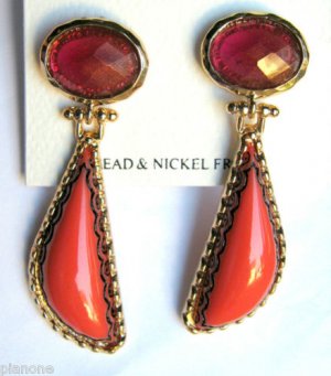 Coral & Deep Pink Color Acrylic Dangle Earrings 2" Long