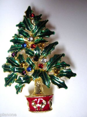 Christmas Tree Pin Brooch with Crystals