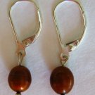 Sterling Silver Chocolate Brown Pearl Leverback Earrings